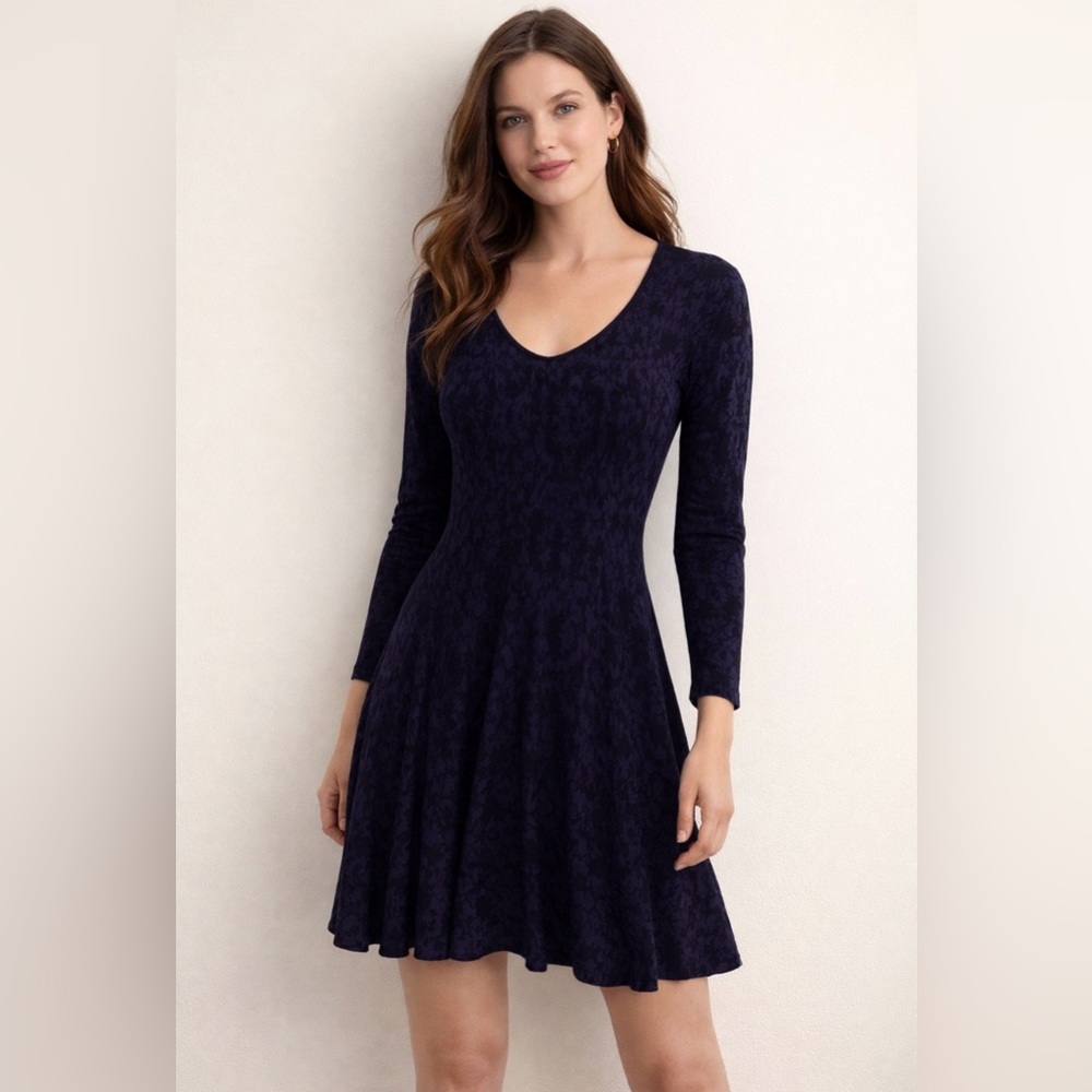 Rachel Rachel Roy Women’s  Violet Black Jacquard Knit  Fit & Flare Dress M